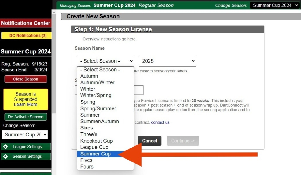 Request a Custom Label for NonStandard Season Names DartConnect