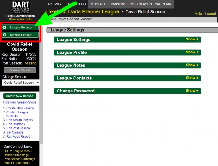 League Portal Support DartConnect