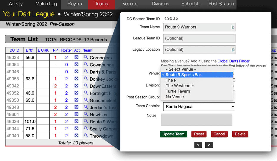 League Scheduling Quick Guide DartConnect