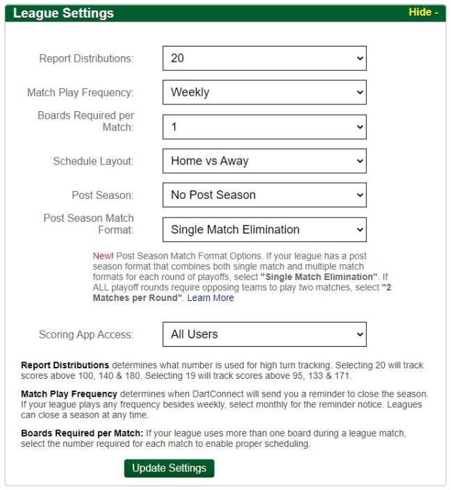 League Portal Support DartConnect