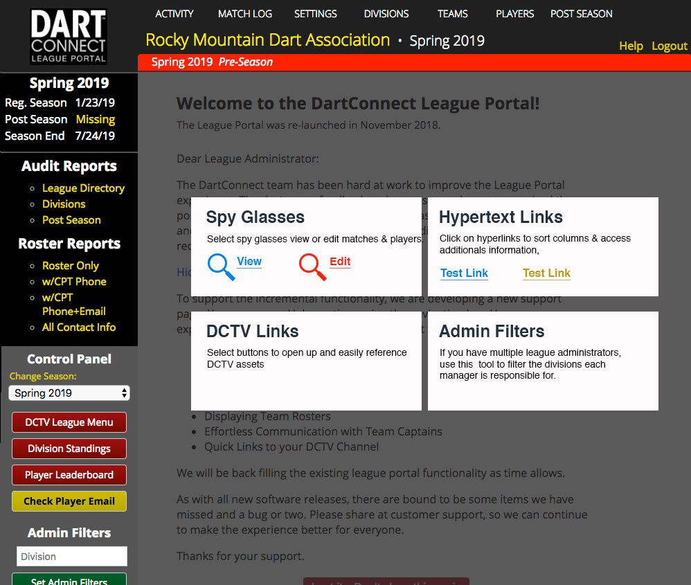 League Portal Support DartConnect