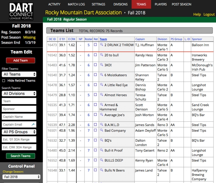 League Portal Support DartConnect